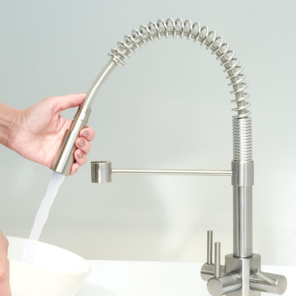 Milano SQ 3 Lever Triflow Filter Tap Brushed Steel Square Body